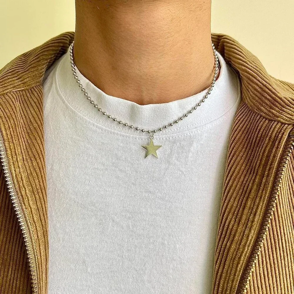 y2k 2000s vintage style heavy metal punk gothic emo star pendant chain necklace